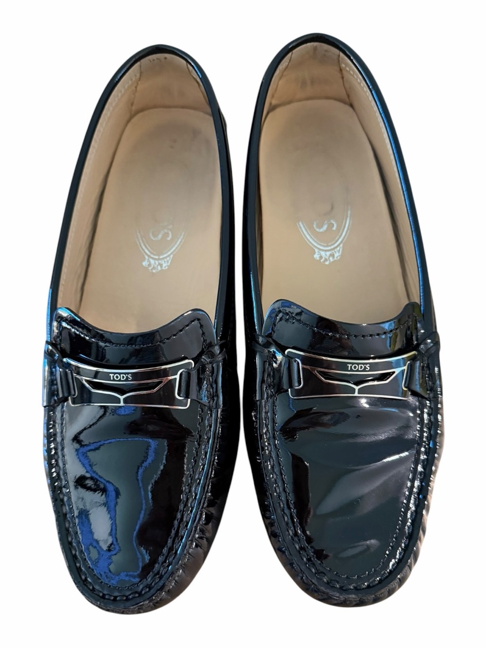 TOD'S City Gommino Patent Black Leather Penny Loafers Women's EU 38 US 8
